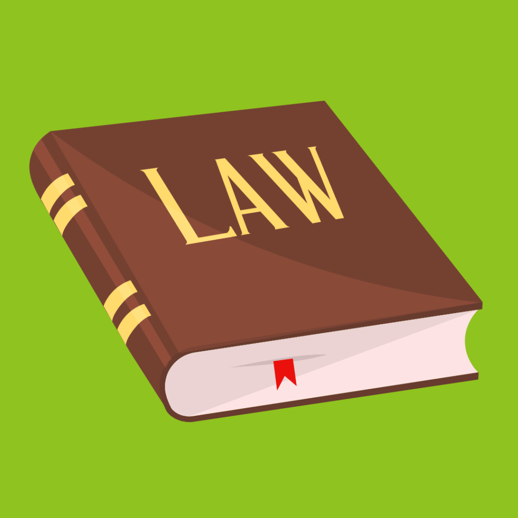 法律書のイラスト。タイトルに「LAW」と書いている。